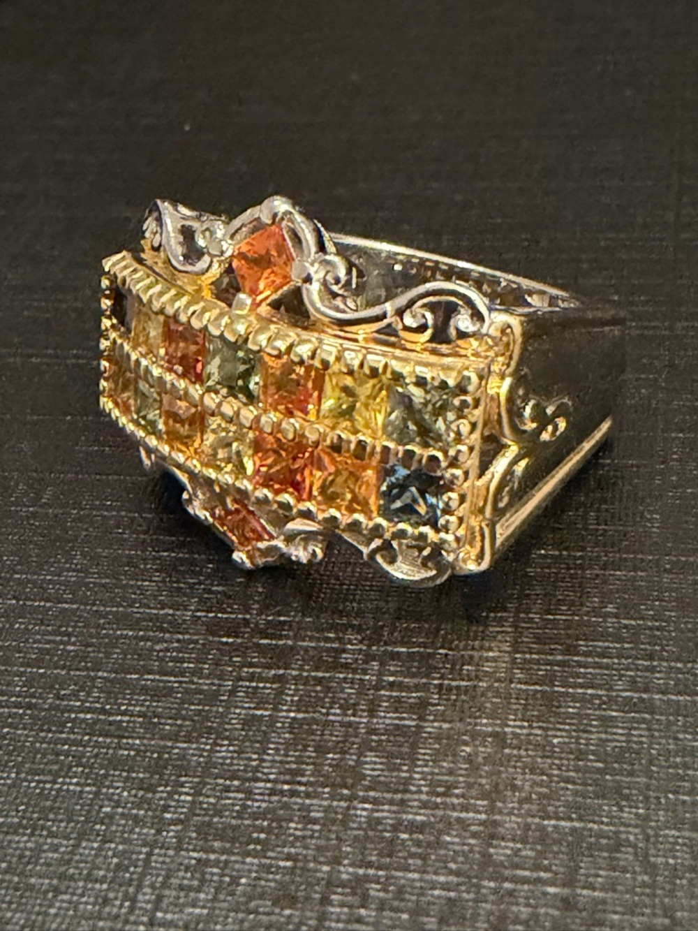 Michael Valitutti Sterling Silver 925 Square Ring Assorted Gemstones Size 6